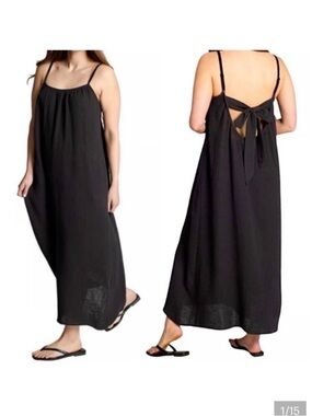 NWT M/L Anthropologie Sol Angeles Black gauze maxi dress 100% cotton